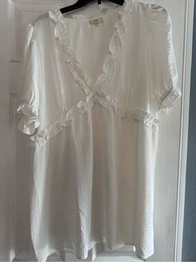 Women's White Ruffle Detail Blouse